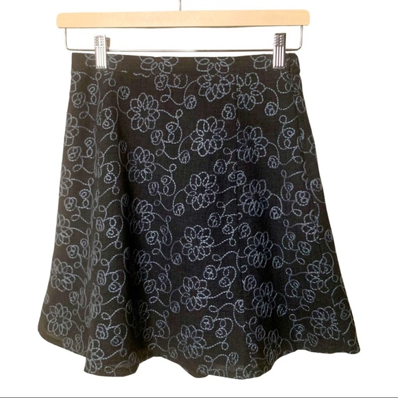 TOCCA Embroidered A-Line Skirt Cotton Blend Gray Blue Floral Size 2 - Picture 4 of 12